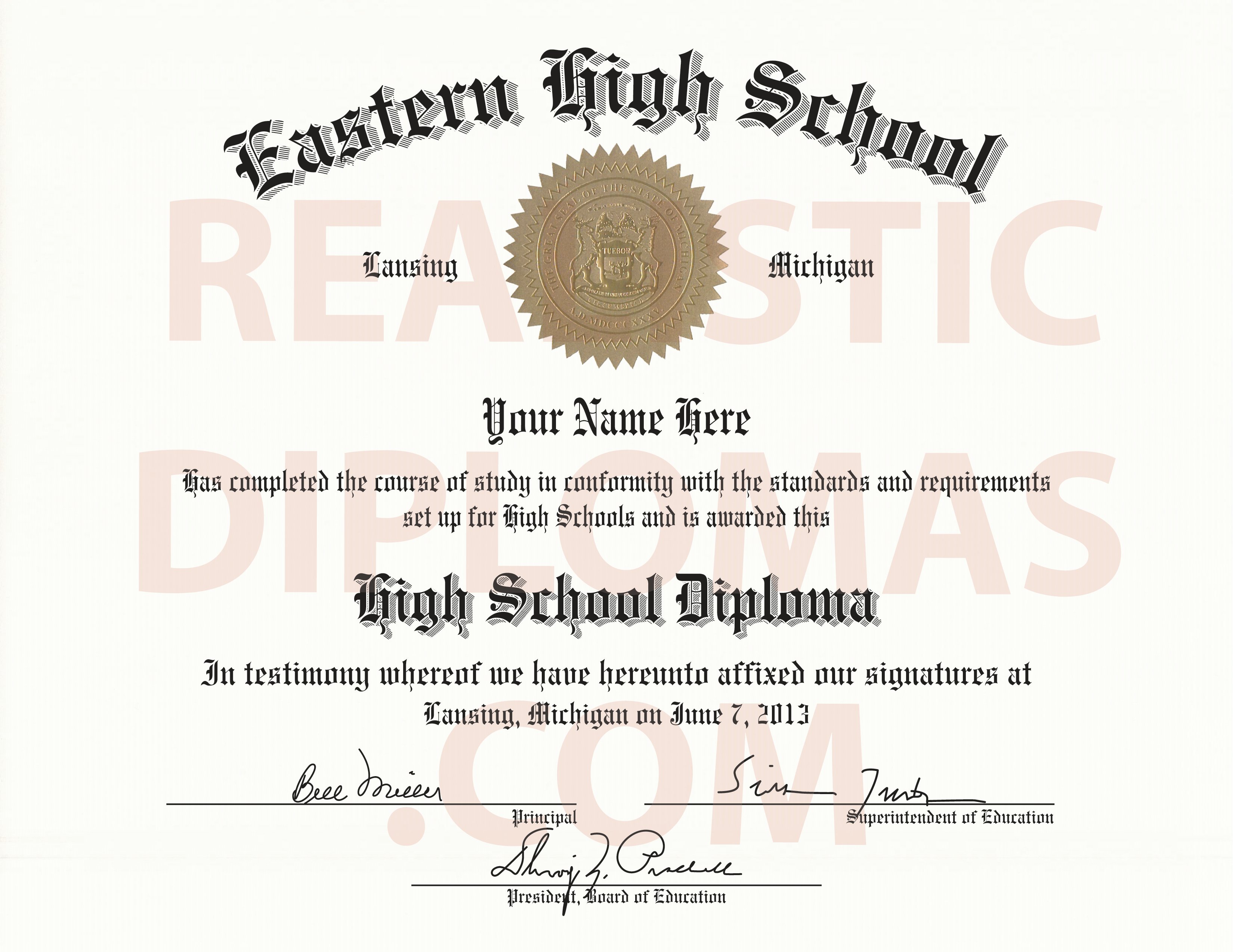 Fake high School Diploma from Michigan