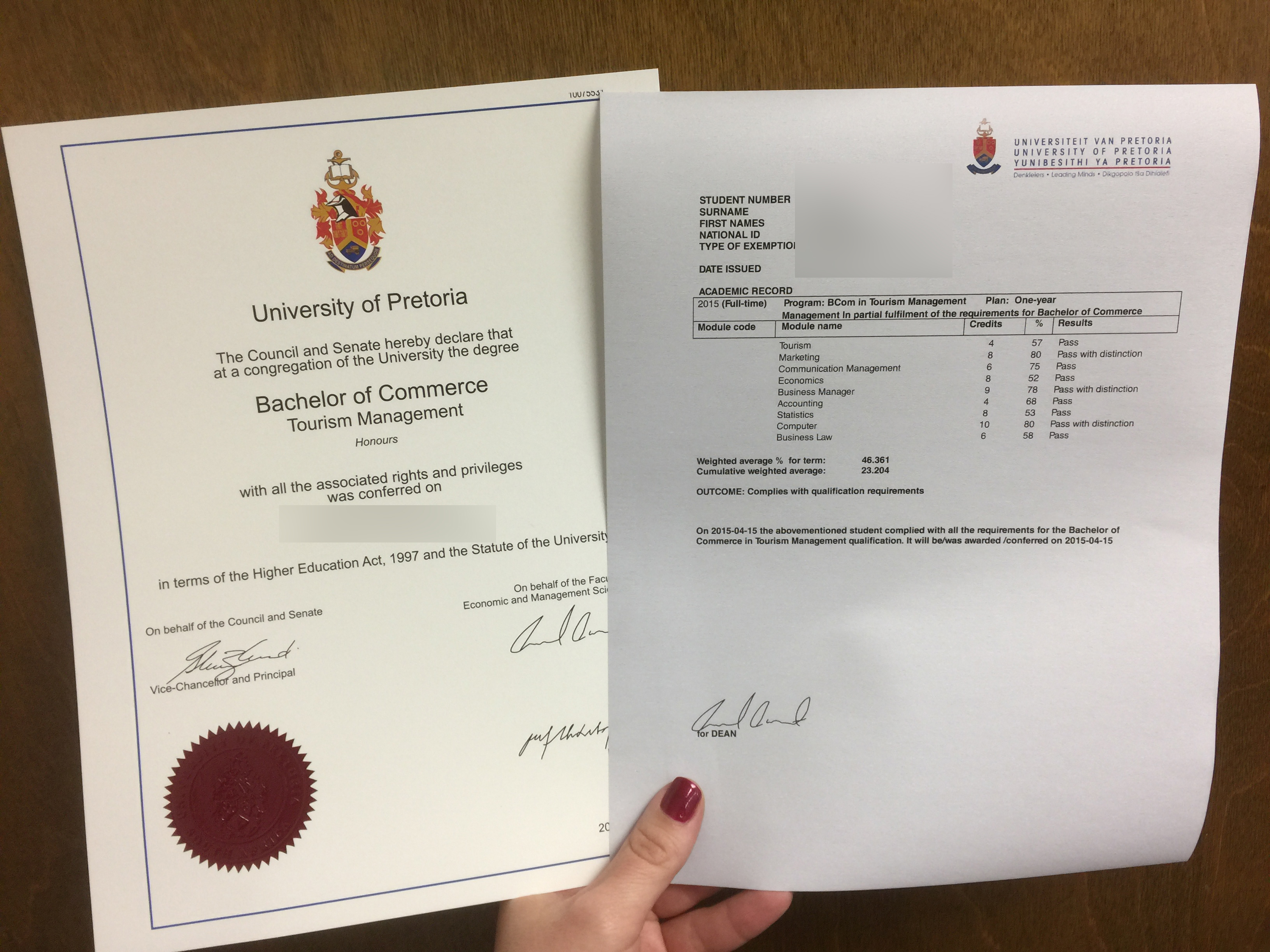 Match Replica Diploma ( Degree ) & Stock Transcripts - South Africa Match