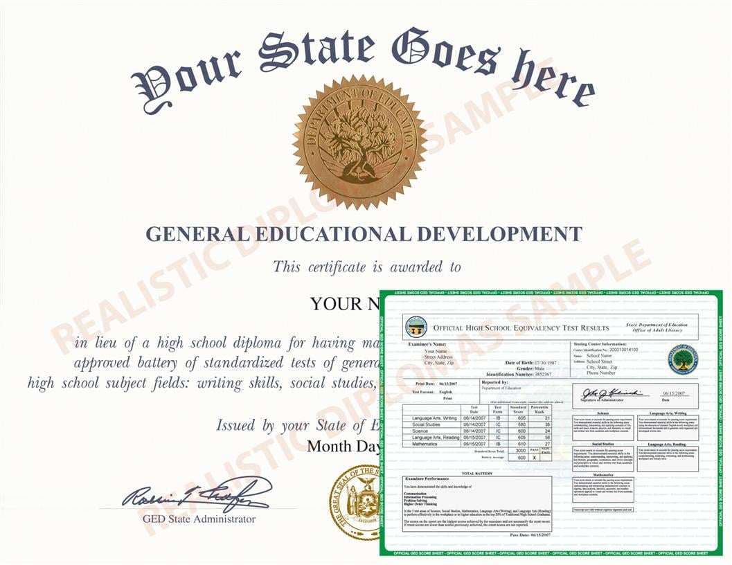 8.5 by 11 Novelty General Equivalency Diploma Personalized Customized with Your Personal Info Plus we add a Navy Blue Gold Embossed Quality Certificate Cover JUST $19.99 GED Premium Quality 