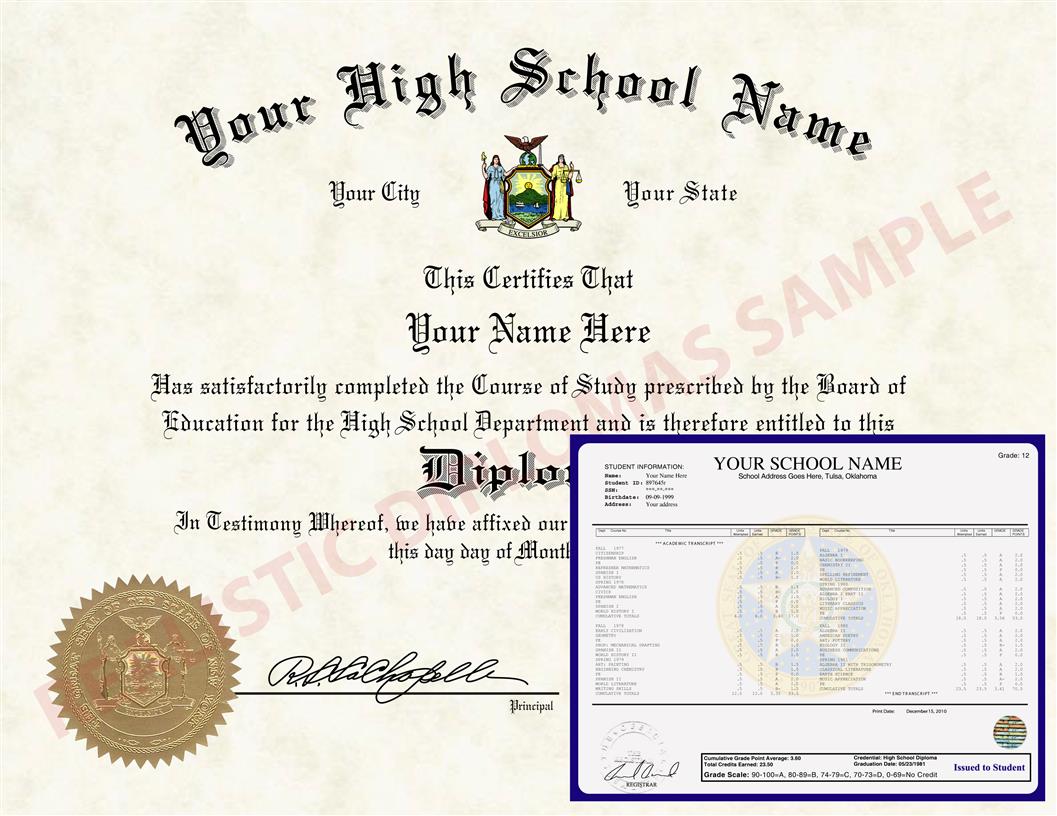 Fake High School Diploma and Transcript Design from the 1950s