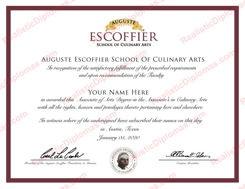 Novelty Replacement Culinary Certificate Realistic Diplomas Novelty Replacement Culinary Certificate Realistic Diplomas